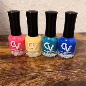 CV Cosmetics Nail Polish Set — Pink, Yellow, Teal, Royal Blue